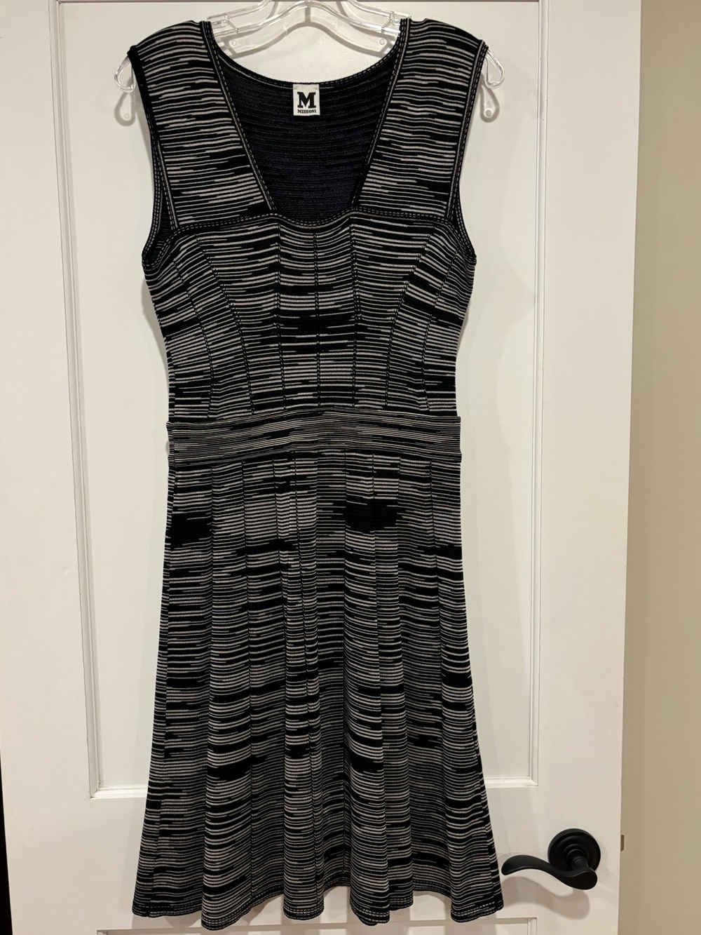 M Missoni Sleeveless Knit Dress Black Grey Space Dyed Striped Dress Women Size 8